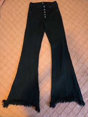 REVICE Insane Gene Black High Rise Flare Jeans Size 1 24 Raw Hem